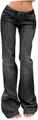 Detailed macro view of vintage washed charcoal flared jeans with low-rise waist design - S / Black