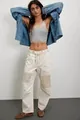 Detail of vintage washed patchwork pants with paint splatter and cotton drawstring - S / White Splatter Style (14652F)