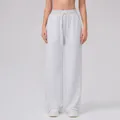 Women's light grey high waist wide leg sweatpants with drawstring and soft cotton fabric - S / Heather Grey
