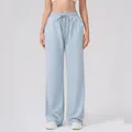 Women's light blue wide-leg sports pants with high elastic drawstring waist and soft texture - S / Gray Blue