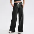 Schwarze Yoga-Hose für Damen mit hohem Bund, Kordelzug und dekorativer Ziernaht vorne - S / Schwarz