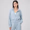 Giacca sportiva da donna azzurra con pantaloni coordinati per yoga e corsa - S / Blu Grigio