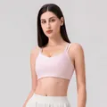 Hellrosa Yoga-Sport-BH mit Doppel-Schultergurten und V-Ausschnitt aus hochelastischem Stoff - S / Rosa