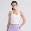 Top corto de yoga blanco con cuello halter y relleno para deporte y fitness - S / Blanco