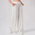 Sportbroek met hoge taille en wijde pijpen in crèmewit met elastische taille en zakken - S / Ivoor