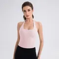Top de yoga rosa claro con cuello halter para mujer y almohadillas extraíbles - S / Rosa Ballet