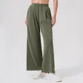 Olijfgroene wijde sportbroek met hoge taille en soepele valling voor yoga en vrije tijd - S / Mosgroen