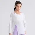White modal yoga top with hollow neckline and front split detail for fitness - S / Tops / White