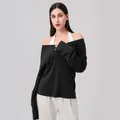 Women's black V-neck long sleeve yoga top with white halter liner for fitness - S / Black