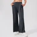 Donkergrijze yoga broek voor dames met hoge taille, wijde pijpen en handige zakken - S / donkergrijs
