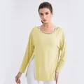 Light yellow long sleeve modal yoga top with neck cutout and side slits for fitness - S / Tops / Goose Yellow