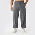 Men's loose gray yoga joggers with drawstring waist and elastic cuffs for fitness - S / Heather Grey