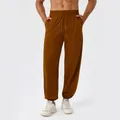 Men's loose yoga joggers in dark caramel brown with drawstring waist and cuffed ankles - S / Amber Brown
