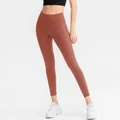 High waist yoga leggings in brick red with side pockets for athletic fitness wear - Brick Red
