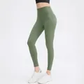 High-waisted olive green yoga leggings with butt-lifting effect and soft brushed fabric - 4/S / Army Green