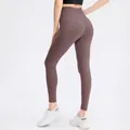 High-waisted smoky purple yoga leggings with butt-lifting seam and matte finish - 4/S / Dark Purple