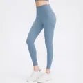 High-waisted yoga leggings in grey blue featuring a lifting effect and athletic fit - 4/S / Aqua