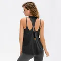 Women's black breathable mesh yoga tank top with Y-back cutout and built-in sports bra - 4/S / Tops / Black