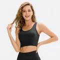 Women's tight sports bra in solid black color for yoga and fitness training - S / Tops / Black