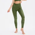 High-waist dark green yoga pants with marble pattern and elastic compression fit - S / Bottoms / Army Green