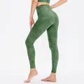 High-waist dark green tie-dye yoga leggings with a push-up effect and stretchy fabric - S / Bottoms / Fruit Green