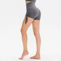 Dark grey high-waisted yoga shorts with side drawstring and scrunch butt detail - Dawn Gray