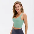 Light mint green high-elasticity sports bra with wide straps for yoga and fitness - S / Tops / Mint Green
