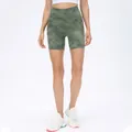 Olive green tie-dye high-waisted yoga shorts for women with tummy control fit - S / Tie-Dye Military Green