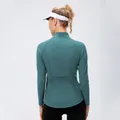 Women's teal slim fit yoga jacket with breathable back pocket and full zip closure - 4/S / Tops / Blue