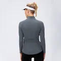 Women's slim fit grey yoga jacket with ergonomic stitching and back ventilation - 4/S / Tops / Grey Blue