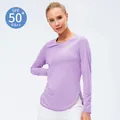 Maglia yoga donna manica lunga protezione UV viola chiaro con spacco laterale UPF 50+ - 2XL / Viola