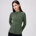 Chaqueta de yoga verde oscuro con forro polar, cremallera y cuello alto para fitness - S / Verde Militar