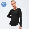 Top da yoga nero da donna con protezione UV, spacchi laterali e tessuto SPF 50+ - 2XL / Nero