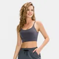 Dark grey dual-sided yoga sports bra and matching drawstring joggers set for women - Gray