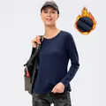 Thermische donkerblauwe sporttop met lange mouwen en warme fleecevoering voor dames - S / Marineblauw