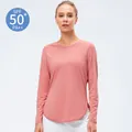 Women's UV protection yoga top in coral pink with SPF 50+ breathable mesh fabric - Pink