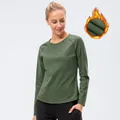 Donkergroene thermische yoga-top met fleecevoering, raglanmouwen en warmte-isolatie - S / Legergroen