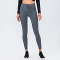 Leggings yoga grigio scuro a vita alta da donna con coulisse e tasche laterali pratiche - 2/XS / Blu grigio