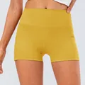 Ginger yellow high-waisted yoga shorts with side pockets for women athletic training - Lemon Yellow