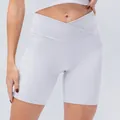 Pantaloncini yoga a coste viola chiaro a vita alta con taglio a V e tasche laterali - 12/XXL / Pantaloni e gonne / Bianco