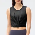 Women's black quick-dry fitness tank top with stylish front knot twist and irregular hem - XS / Black