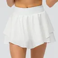 Breathable white high-waisted layered yoga tennis skirt with double ruffle design - 2/XS / Bottoms / White