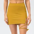 Ginger yellow ribbed tennis skirt with side slit and decorative leg tie design - 2/XS / Bottoms / Ginger Yellow