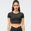 Women's black high-stretch crop top and V-cross high waist yoga pants set for gym fitness - 4/S / Tops / Black