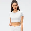 White high-stretch crop top yoga T-shirt for women in slim fit nylon performance fabric - 2/XS / Tops / White