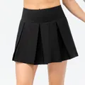Black pleated tennis skort with wide waistband for athletic and casual wear - 10/XL / Bottoms / Black