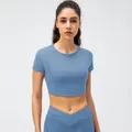 Women's fog blue crop top and high waist yoga shorts set for fitness and running - 2/XS / Tops / Stone Blue