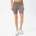 Women's high waist checkerboard biker shorts for yoga and fitness training - 2/XS / Bottoms / Coffee Checkerboard
