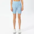High-waisted checkered yoga shorts in light blue and white for fitness and running - 2/XS / Bottoms / Blue Checkerboard