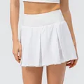 White high-waisted pleated tennis skirt with wide elastic waistband for fitness - 2/XS / Bottoms / White